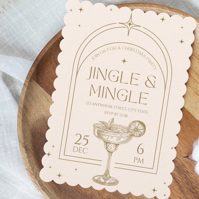 Convites Jingle & Mingle Vintage Cocktail (Retro Vintage Christmas Cocktail Party Invitation)
