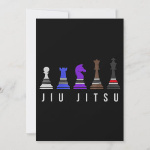 Convites jiu Jitsu treinando xadrez, presente com texto.
