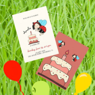 Convites Joaninha com bolo