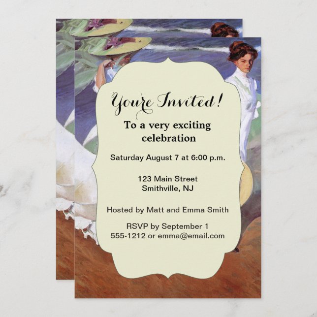 Convites Joaquin Sorolla Women Walking Beach (Frente/Verso)