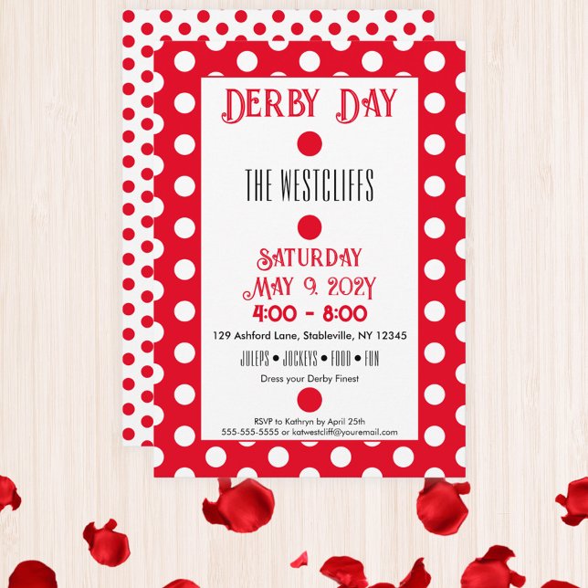 Convites Jockey Bolinhas de Seda Vermelhas e Brancas Derby (Red and White Polka Dots Jockey Silks Derby Horse Racing Party Invitation)