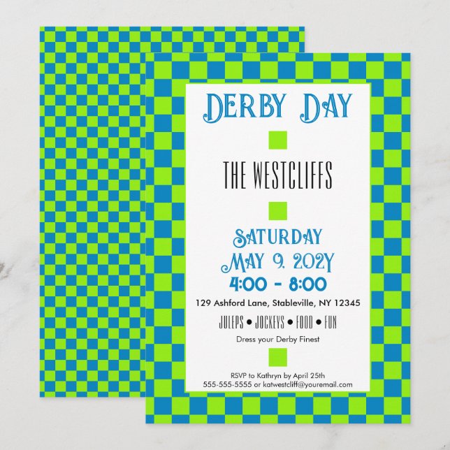 Convites Jockey Silk Bloqueia Verde e Azul Derby (Frente/Verso)