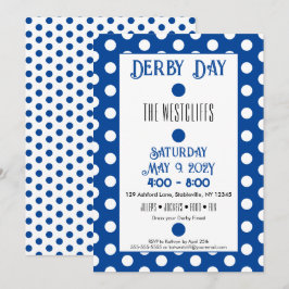 Convites Jockey Silk Dots Blue and White Derby Party
