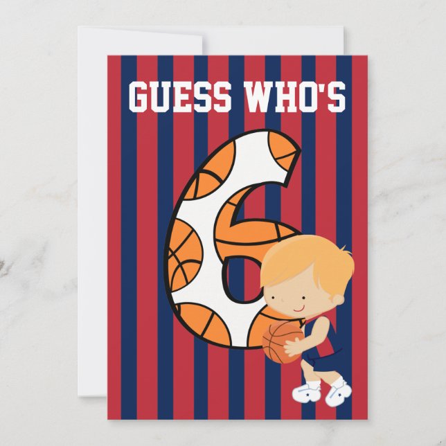 Convites Jogador de basquete azul de 6 de aniversário e ver (Frente)