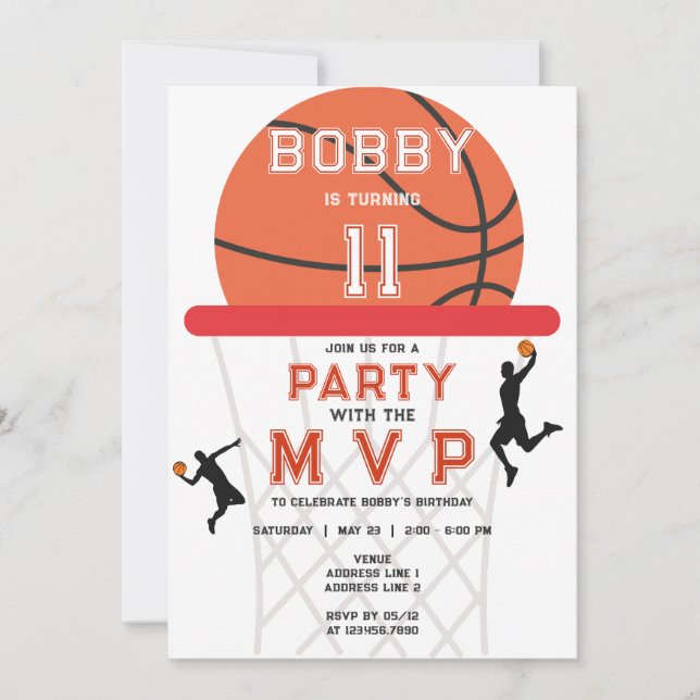 Convites Jogador de basquete de Jumpman Theme White MVP Ani (Frente)