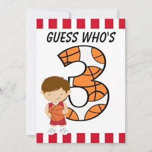 Convites Jogador de Basquete Vermelho e Branco aniversário