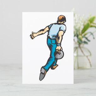 Convites Jogador de Boliche Retro Lançando Bola