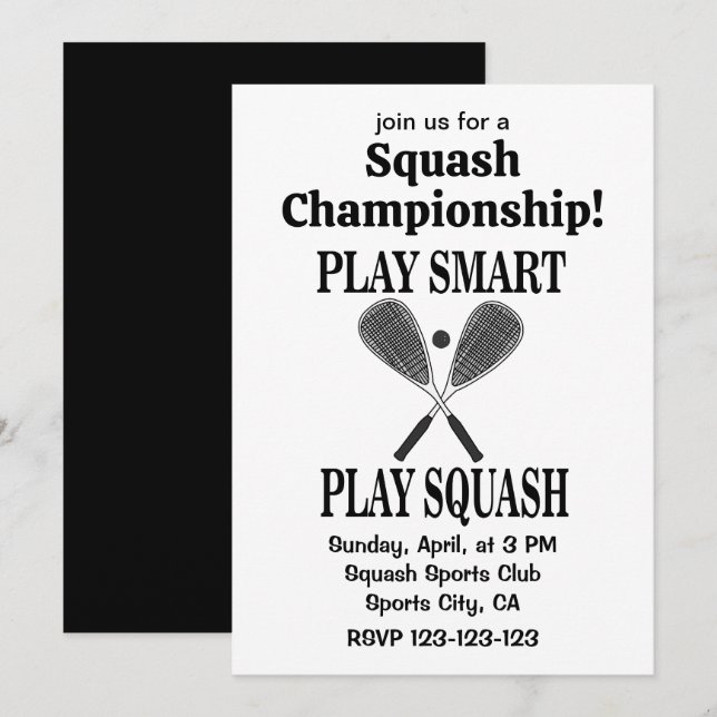 Convites Jogador de Esportes de Squash Equipe Jogar Squash (Frente/Verso)