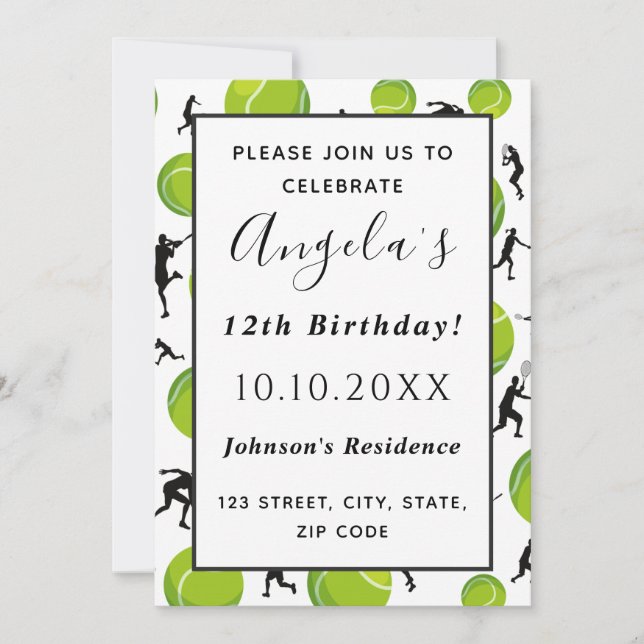 Convites Jogador de tênis e Festas de aniversário de bola d (Frente)