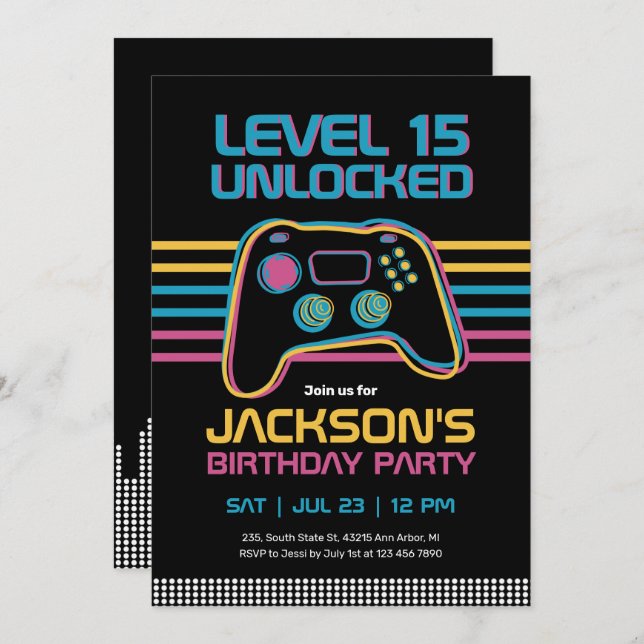 Convites Jogador de Vídeo Jogo Jogador Jogador Jogador Joga (Frente/Verso)