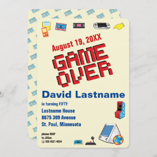 Convites Jogador de Vídeo Retro Divertido 🎮 50º aniversári