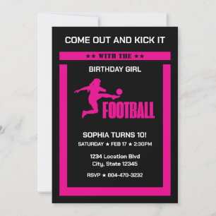 Convites Jogadora de futebol rosa, equipe de aniversários