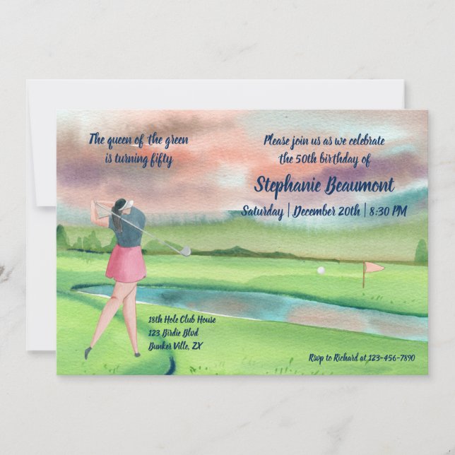Convites Jogadora de Golfe Balançando os Cinquenta Anos 50º (Frente)