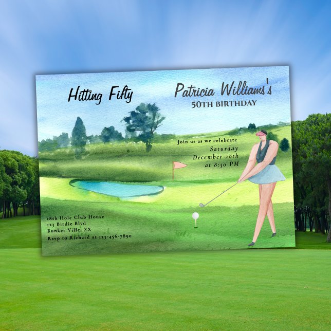 Convites Jogadora de Golfe Feminina Comemora 50º Aniversári (Criador carregado)