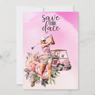 Convites Jogadora de golfe rosa com carrinho de golfe rosa