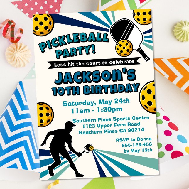 Convites Jogadores De Festa de aniversário De Pickleball Re (Pickleball Birthday Invitation Blue)