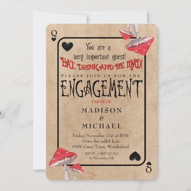 Convites Jogando Festa de noivado de Cogumelos Loucos com C (Frente)