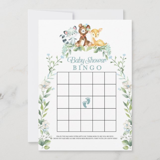 Convites Jogo Bingo do Chá de fraldas Woodland (Frente)