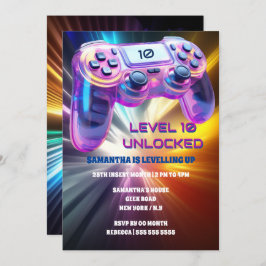 Convites Jogo controlador vídeo neon starburst garotas