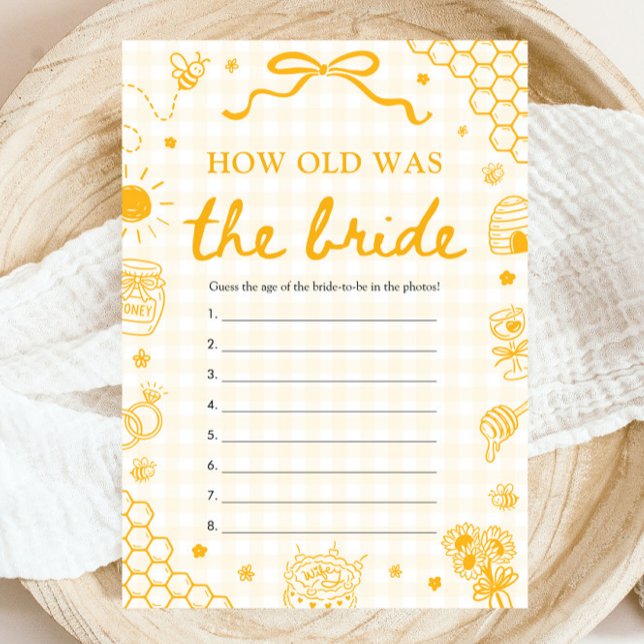 Convites Jogo da Noiva com Abelha Desenhada à Mão Qual Era  (Hand Drawn Honey Bee How Old Was The Bride Game)