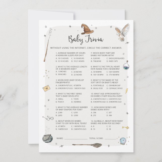 Convites Jogo da Trivia do Bebê do Chá de fraldas (Frente)