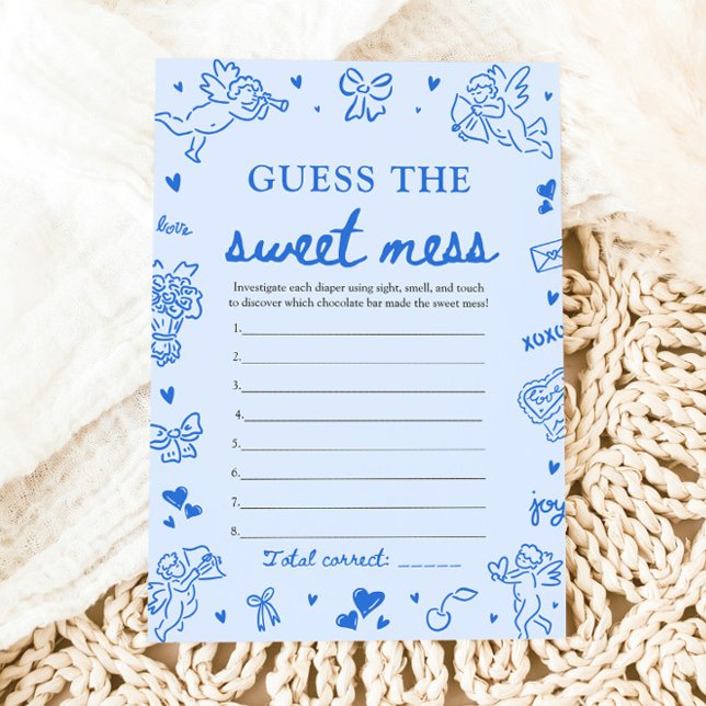 Convites Jogo de Adivinhação de Doçuras no Chá de Bebê Dese (Hand Drawn Baby Shower Guess The Sweet Mess Game)