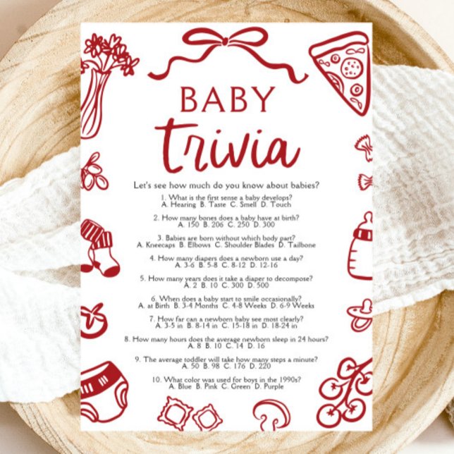 Convites Jogo de Bebê Chá de fraldas Desenhado à Mão em Ita (Italian Hand Drawn Baby Shower Baby Trivia Game)