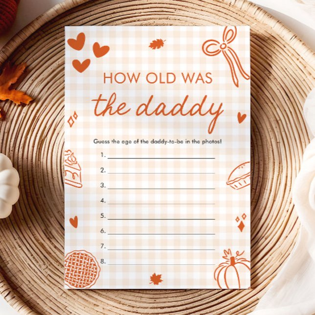 Convites Jogo de Bebê Desenhado à Mão em Laranja de Outono  (Fall Orange Hand Drawn How Old Was The Daddy Game)