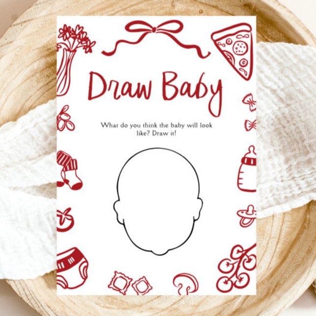 Convites Jogo de Bebê Desenhar Italiano Desenhado à Mão Ver (Red Hand Drawn Italian Baby Shower Draw Baby Game)