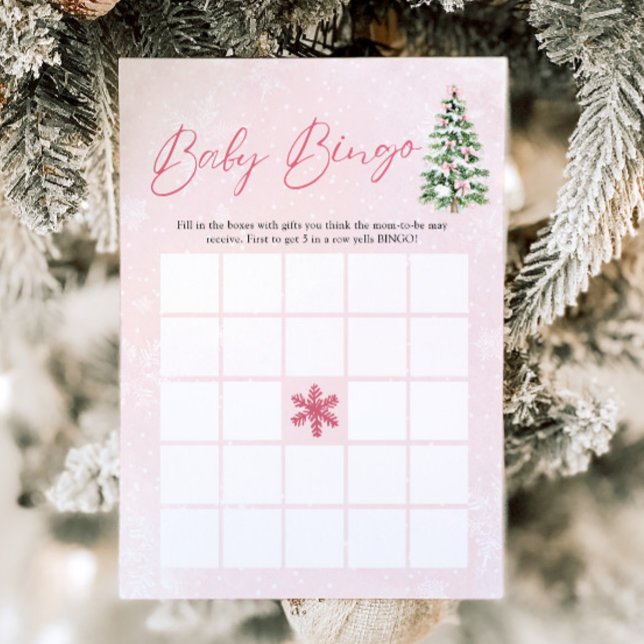 Convites Jogo de Bebê Natal Bebê Arco Rosa Bingo Churrasco  (Pink Bows Christmas Baby Bingo Baby Shower Game)