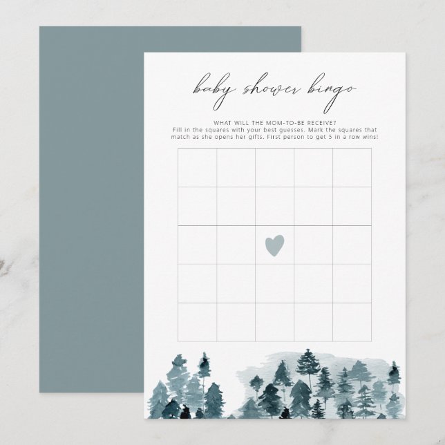 Convites Jogo de Bingo Chá de Bebê EGRET Rustic Winter Pine (Frente/Verso)