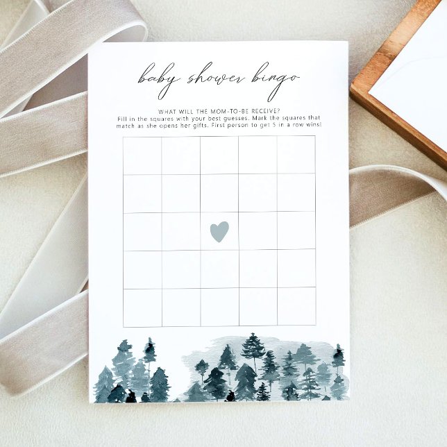 Convites Jogo de Bingo Chá de Bebê EGRET Rustic Winter Pine (Criador carregado)