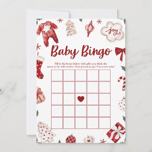 Convites Jogo de Bingo de Bebê de Natal de Inverno Vermelho (Frente)