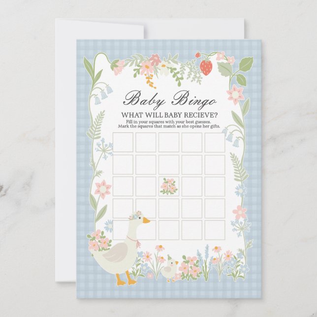 Convites Jogo de Bingo de Bebê Gingham Floral Gingham Bobo  (Frente)