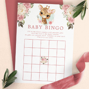 Convites Jogo de Bingo de Chá de Bebê com Girafa Floral Fof