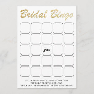 Convites Jogo de bingo de chá de panela com brilho Dourado