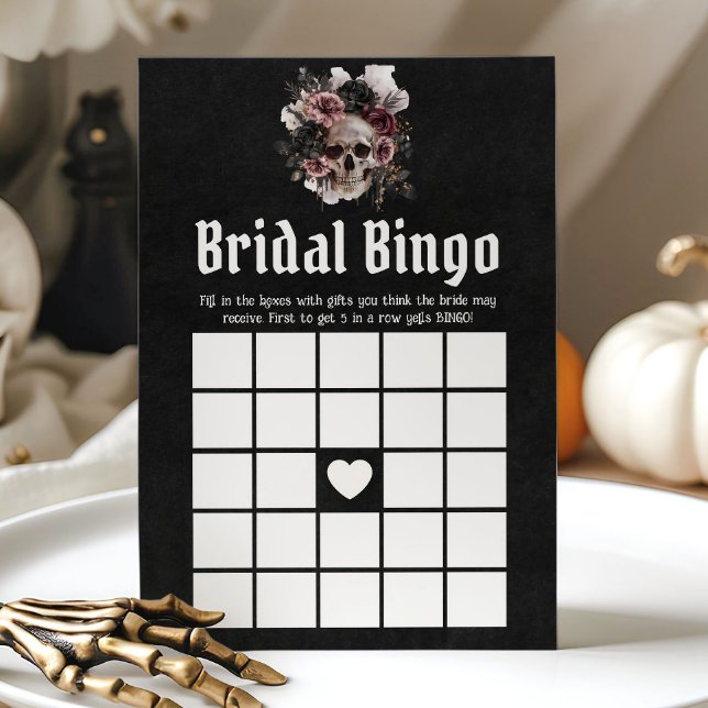 Convites Jogo de Bingo de Chá de panela de Crânio do Hallow (Halloween Skull Bridal Shower Bridal Bingo Game)