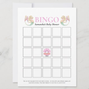 Convites Jogo de Bingo de Chuveiro de Bebê Sereia Rosa Pont