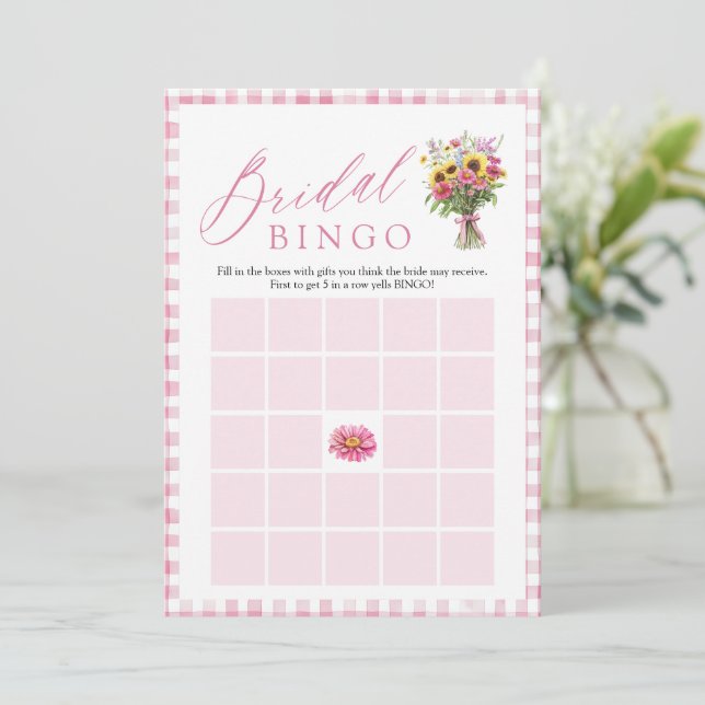 Convites Jogo de Bingo de Chuveiro de Noiva Rosa Fresco do  (Em pé/Frente)