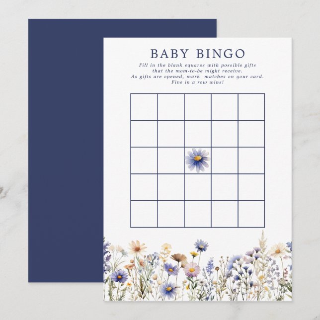 Convites Jogo de Bingo de Chuvinha de Bebê Boho Flor Silves (Frente/Verso)