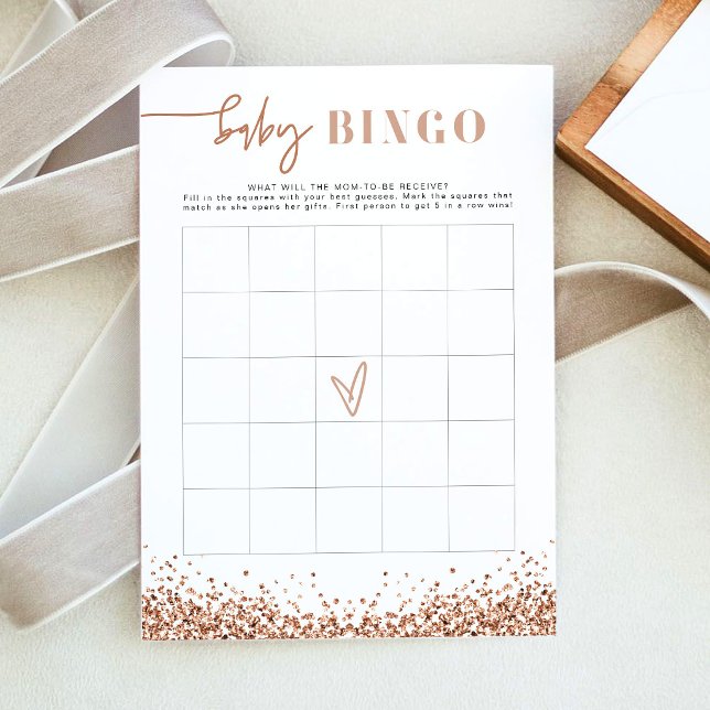 Convites Jogo de Bingo de Chuvinha de Bebê em Dourado Rosa  (Criador carregado)