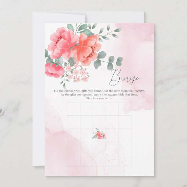 Convites Jogo de bingo de cor-de-água rosa-rosado elegante (Frente)