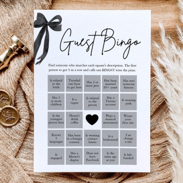 Convites Jogo de Bingo de Encontrar o Convidado com Laço Pr (Black Bow Find the Guest Bingo Bridal Shower Game)