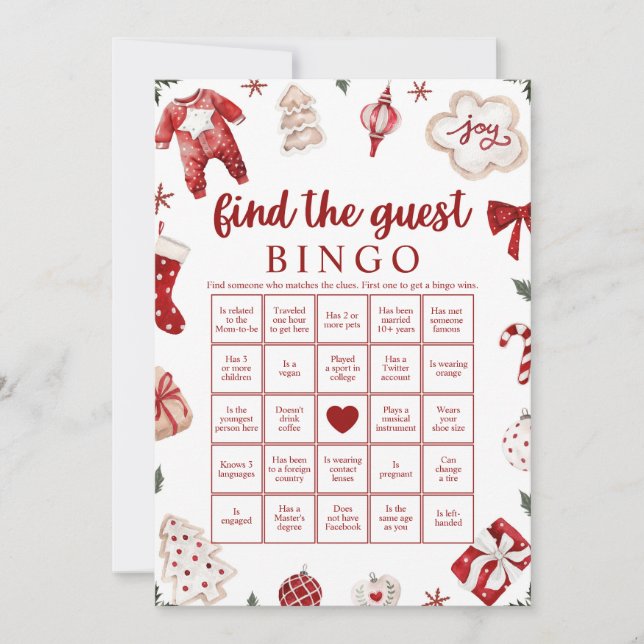 Convites Jogo de Bingo de Natal para Chá de Bebê Encontre o (Frente)