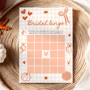 Convites Jogo de Bingo de Noiva com Xadrez Laranja Desenhad