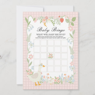 Convites Jogo de Bingo Floral Xadrez Ganso Bobo Rosa para B