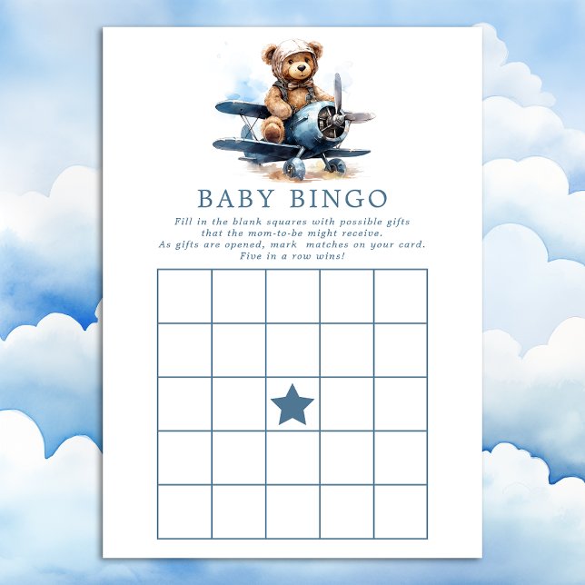 Convites Jogo de Bingo para Chá de Bebê com Avião do Ursinh (Criador carregado)