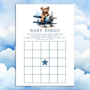 Convites Jogo de Bingo para Chá de Bebê com Avião do Ursinh