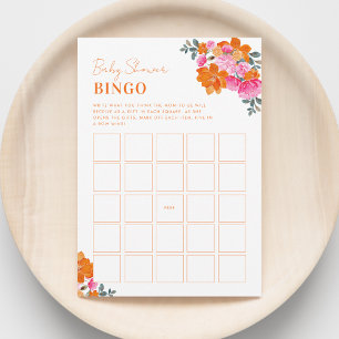 Convites Jogo de Bingo para Chá de Bebê com Floral Laranja 