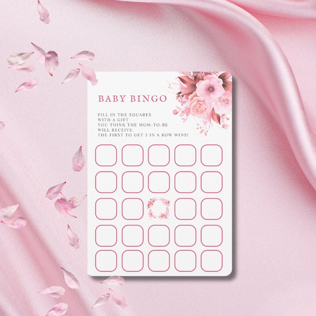 Convites Jogo de Bingo para Chá de Bebê com Flores Rosa (Criador carregado)